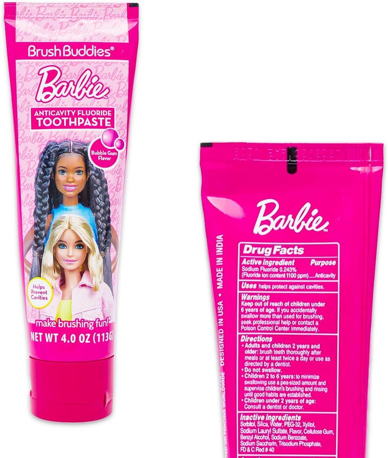 Barbie Oral Care Traveling Kit for Kids - Bundle with Toothbrush with Cover, Toothpaste, Floss Pack, Travel Bag, and More for Girls, Toddlers | Toothbrush Set - Image 2